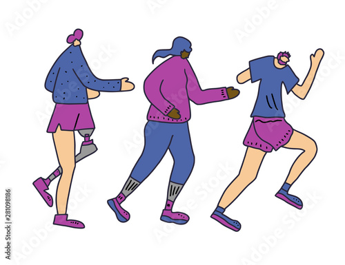 Runners group Different persons Vector flat design