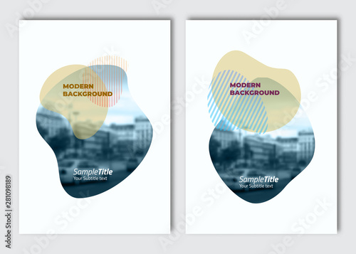 Flyer layout template. Fluid background. Vector brochure background with elements for magazine, cover, poster, layout design. A4 size. Replace the image in the clipping mask by yours.