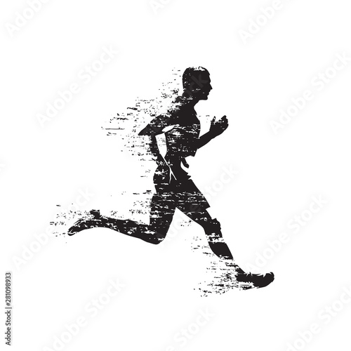 Runner, abstract isolated vector silhouette. Grunge style. Run, side view