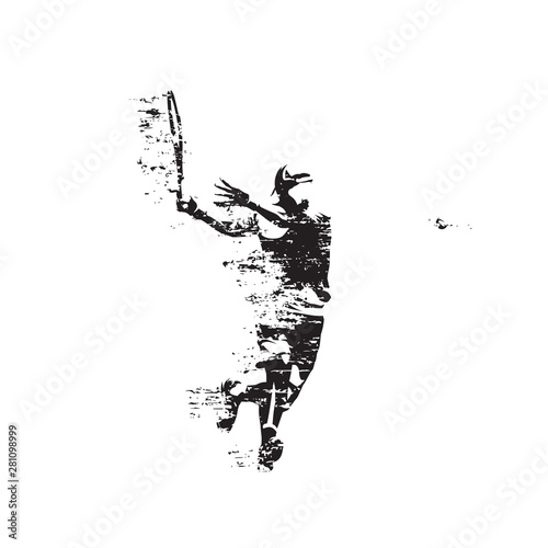 Tennis player, forehand. Abstract isolated vector silhouette, grungy style