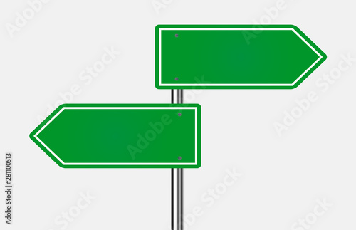 Green road sign. Blank traffic road, empty, warning, caution, attention, stop, safety, shape danger, boards street guide vector.