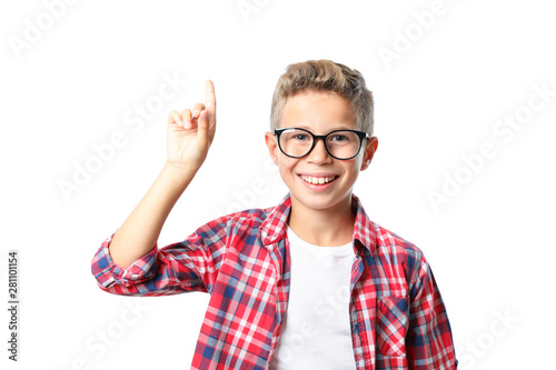 Boy in glasses and shirt isolated on white background