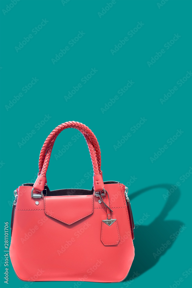 Red leather women's handbag.