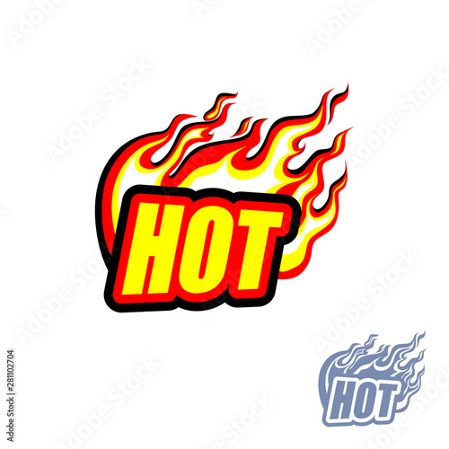 hot, colored blazing inscription with a flame, tongues of fire, flash. EPS 10 Isolated Vector Illustration