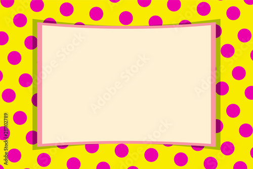 Bright curved vector frame for a photo or image in vintage style on a yellow background in pink polka dots. Nice and pretty. Suitable for children and adults.