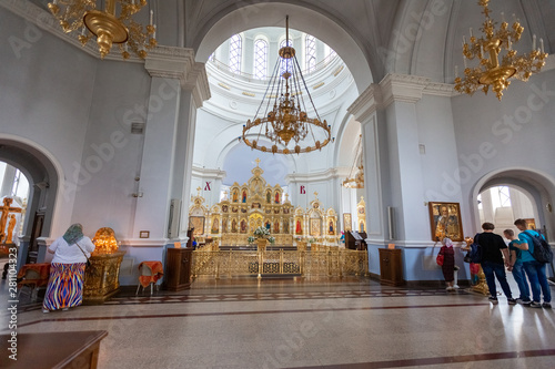 OMSK, RUSSIA - JULY 28, 2019: Religious procession in the city center, dedicated to the 1031th anniversary of the introduction of Christianity in Russia by Prince Vladimir in 988