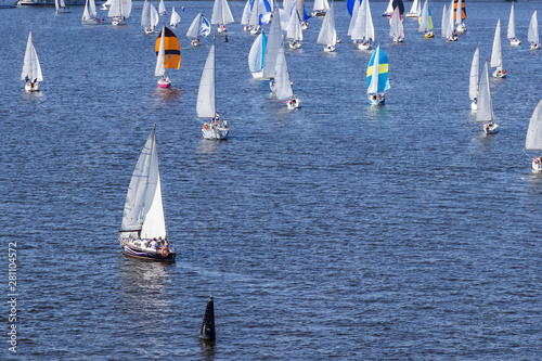 Sailing regatta: many sailboats on the water