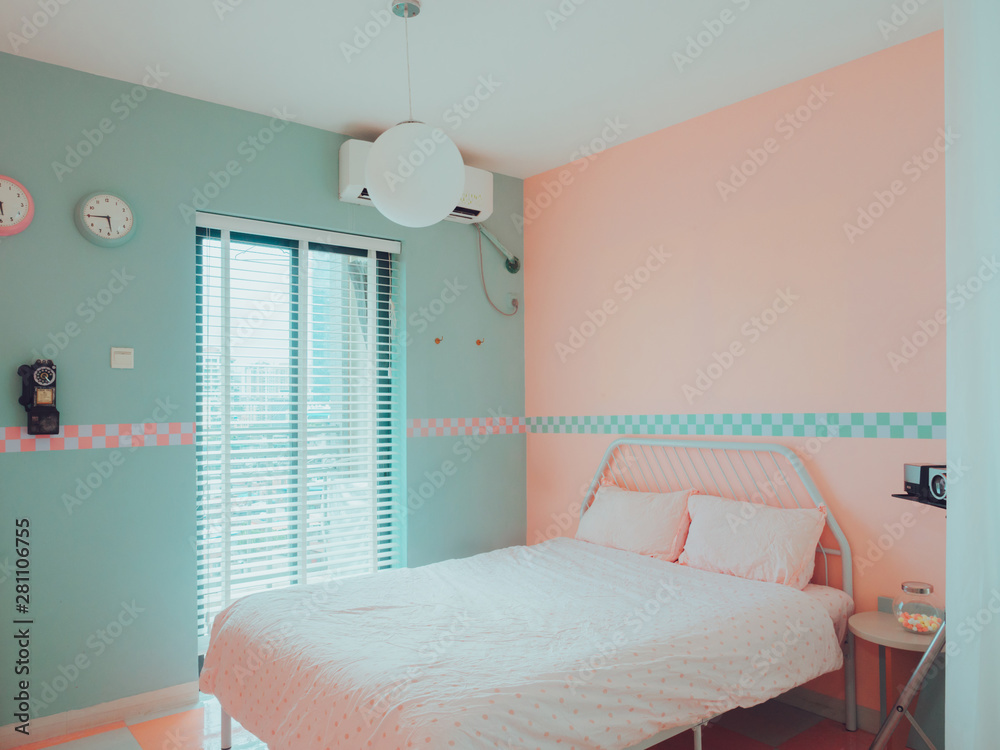 © Pansfun Images/Stocksy - sweet pink contemporary bedroom Interior