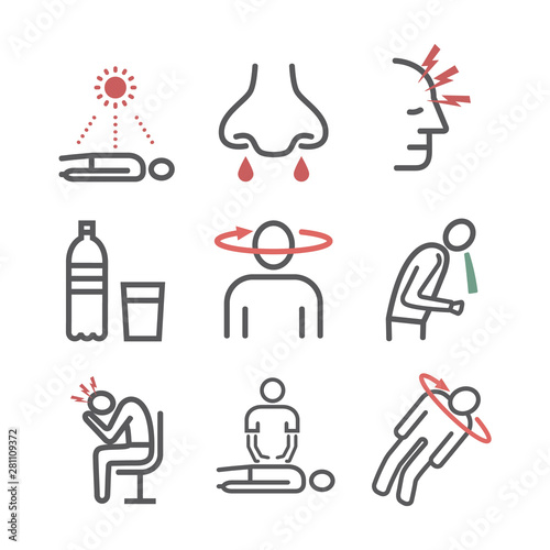 Heat stroke. Line icons set. Vector signs.