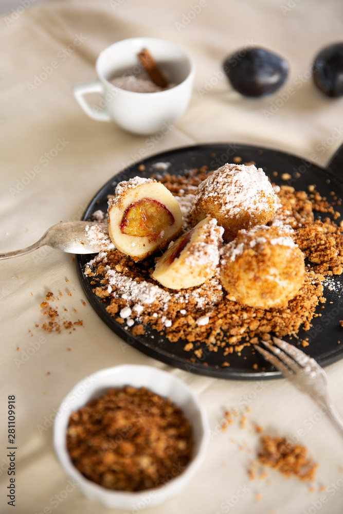 Potato plum dumplings with cinnamon sugar Potato plum dumplings with cinnamon sugar
