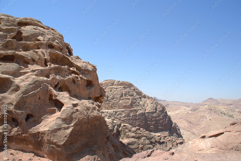The desert landscape around the lost city of Petra in Jordan