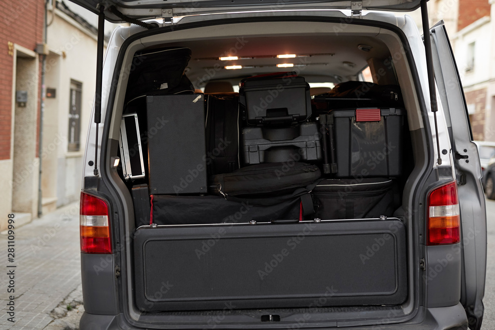 Van fully charged with cases and instruments