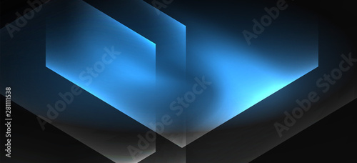 Neon color hexagon shapes, lines on black background. Modern template for web backdrop design. Abstract geometric frame