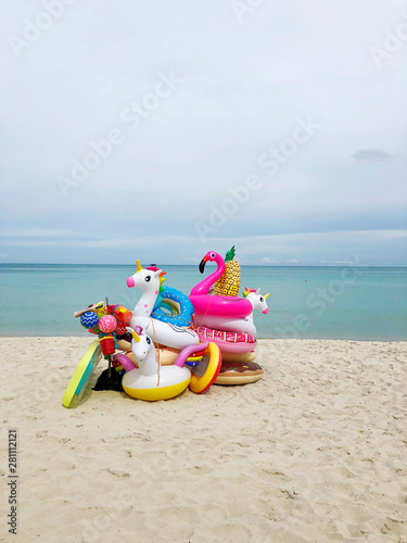 A gaggle of inflatable beach toys
