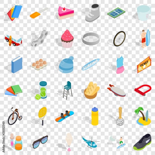 Snowboarding icons set. Isometric style of 36 snowboarding vector icons for web for any design
