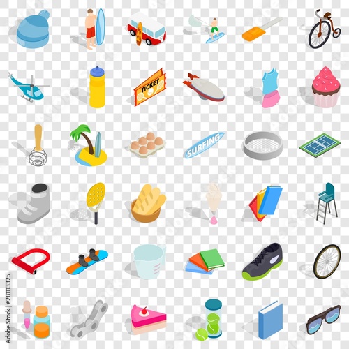 Bicycle icons set. Isometric style of 36 bicycle vector icons for web for any design