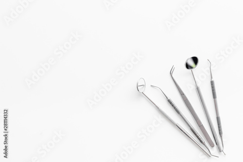 dentist desk with instruments on white background top view mockup