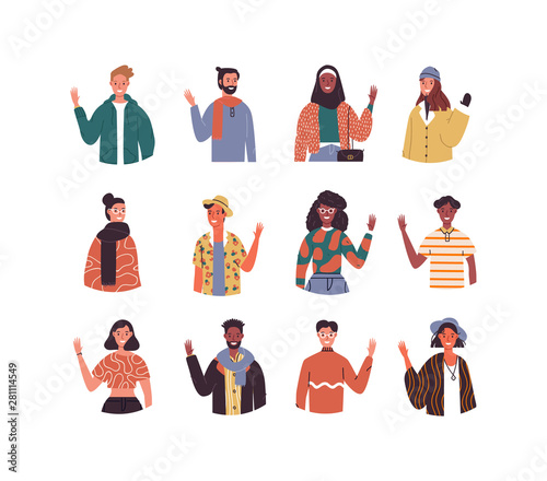 Diverse culture young people set isolated