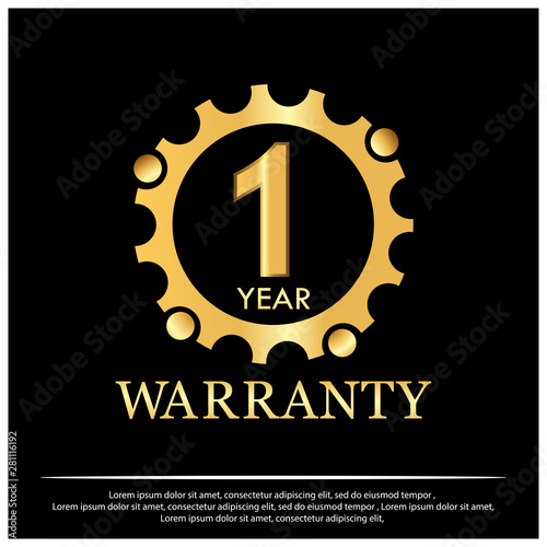 One year warranty golden label on black background - Vector