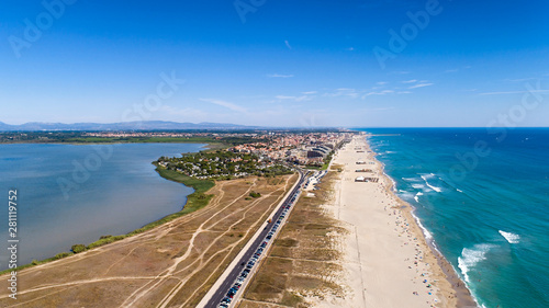 Aerial panorama of Canet en Roussilon in the Pyrenees Orientales