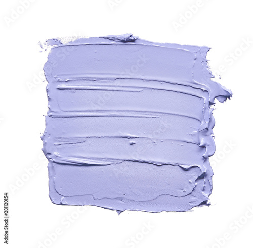 Gently purple strokes and texture of face cream or acrylic paint isolated on white background