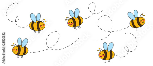 Slika na platnu Cut set of cartoon bees hand drawn childish. Vector illustration.