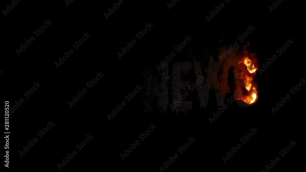 Burning text HOT NEWS. Animated fire and smoke. Included alpha channel Burning text HOT NEWS. Animated fire and smoke. Included alpha channel