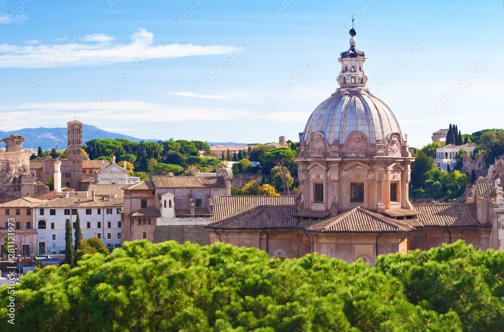 Obraz premium Ruins of Templum Pacis (Forum of Vespasian) and Tempio di Venere e Roma