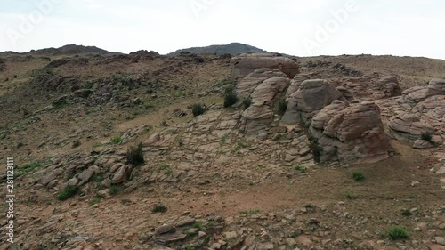 Aerial view of Baga Gazriin Chuluu, rocky desert in Gobi, Mongolia. photo