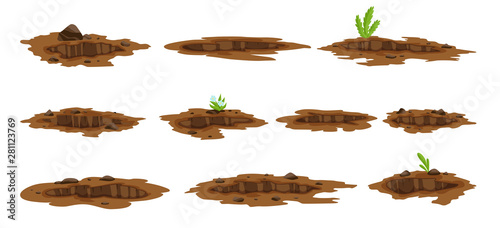 A Big Hole set the Ground illustration. Ground works digging of sand coal waste rock and gravel illustration.