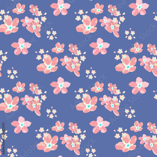 gentle little flowers and petals flying aside the botanical pattern of small colored wildflowers