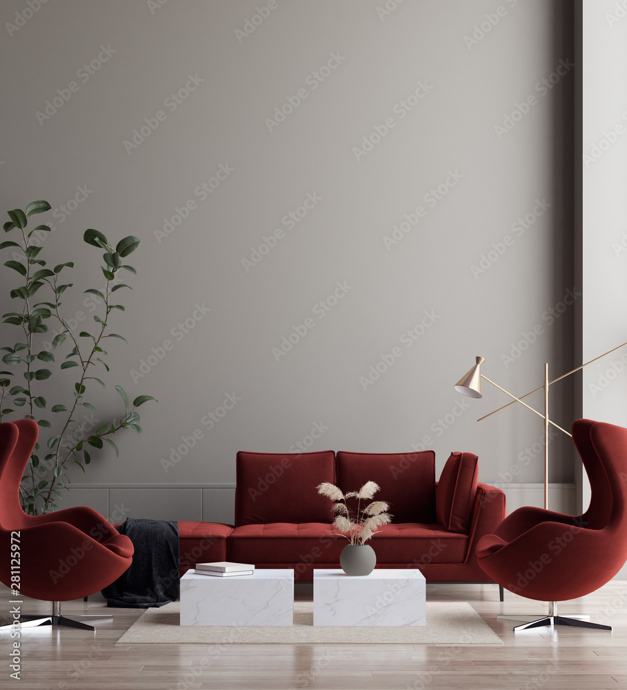 Minimalist modern living room interior background, 3D render - obrazy, fototapety, plakaty 