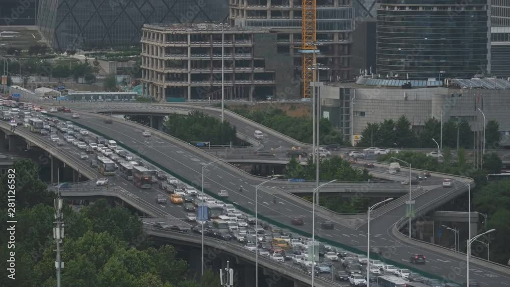 Beijing, China Financial District city skyline. View of the highway (time-lapse) Beijing, China Financial District city skyline. View of the highway (time-lapse)