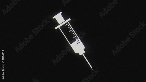 Heroin syringe human bad habit in glitch effect on dark background