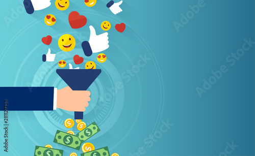 Qualified leads concept. Vector of social media funnel
