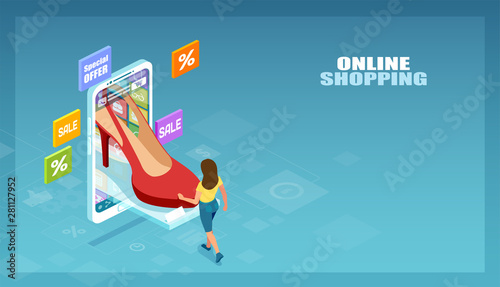 Vector of a woman buying shoes online