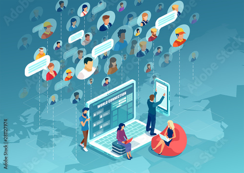 Vector of diverse people connecting all over the world using modern technology
