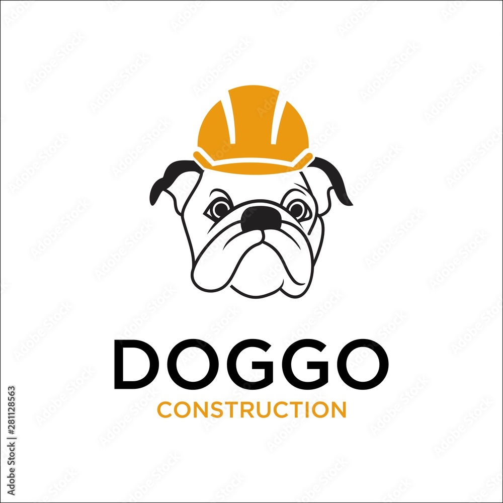 Obraz premium dog mascot logo vector using a construction helmet