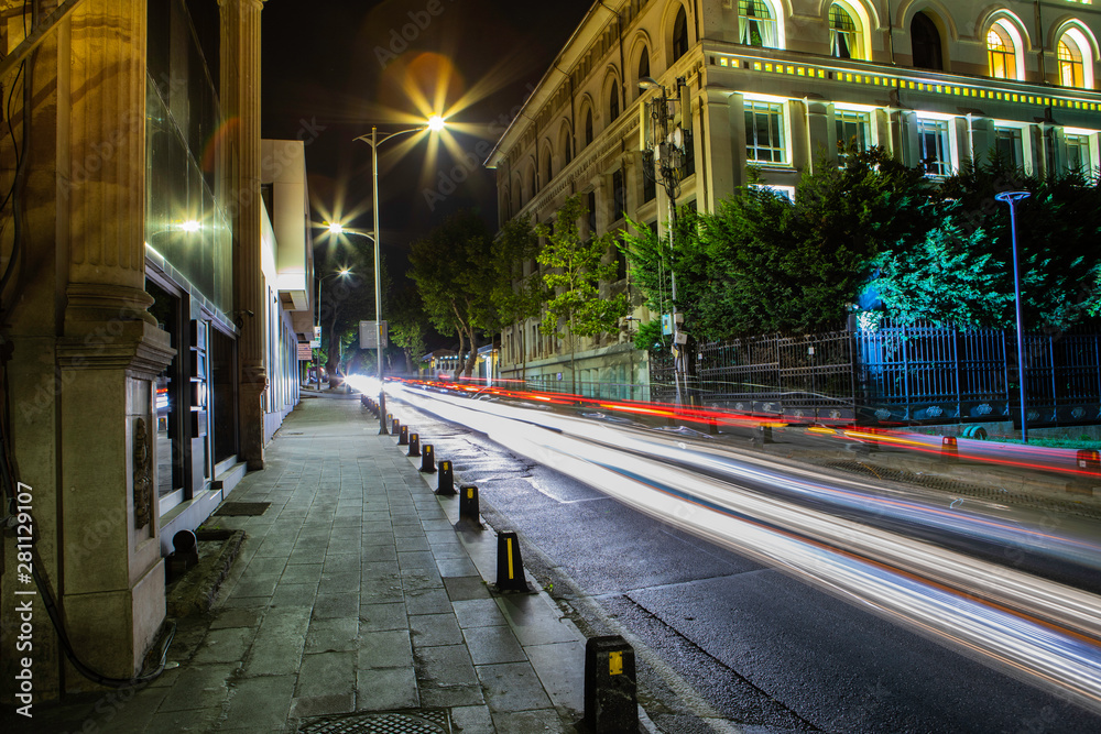 night street,long exposure car lights