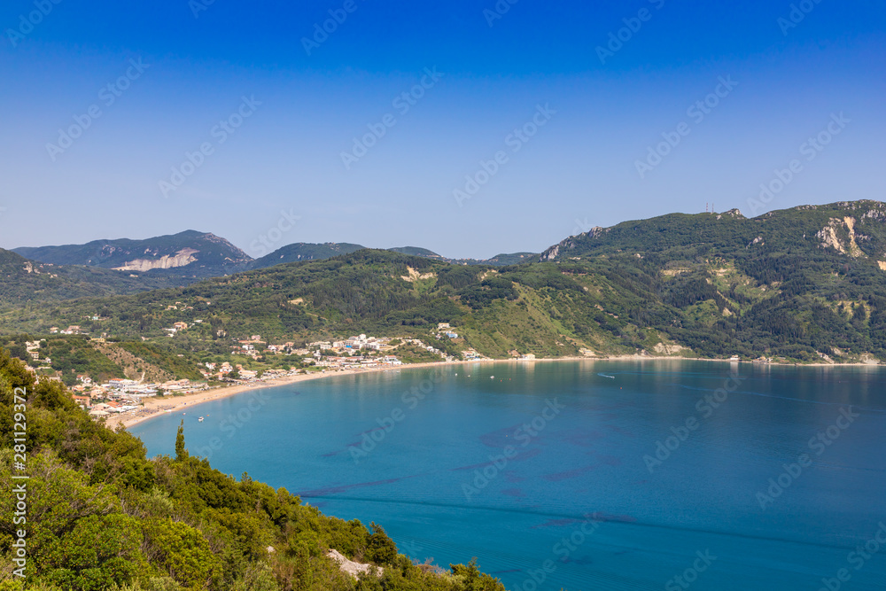 Aerial view to Agios Georgios beach on Corfu island Greece Aerial view to Agios Georgios beach on Corfu island Greece