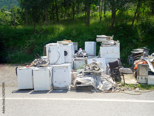 Old Household Items Washing Machine Refrigerator Scrap and Natur
