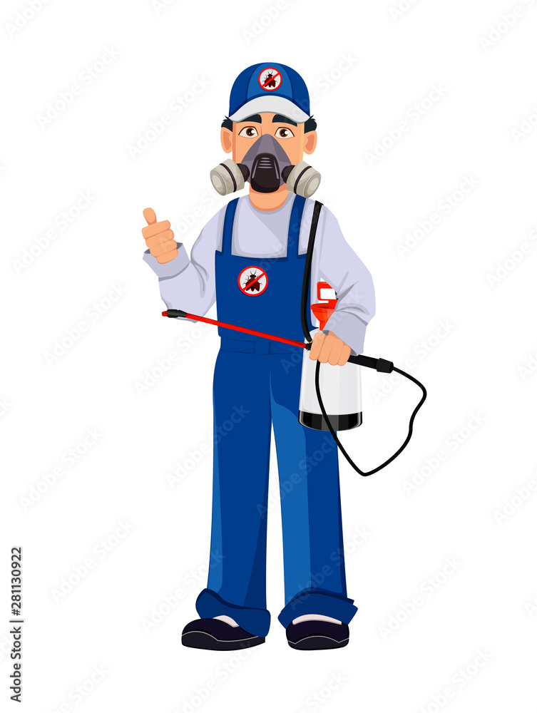 Pest control worker in protective workwear