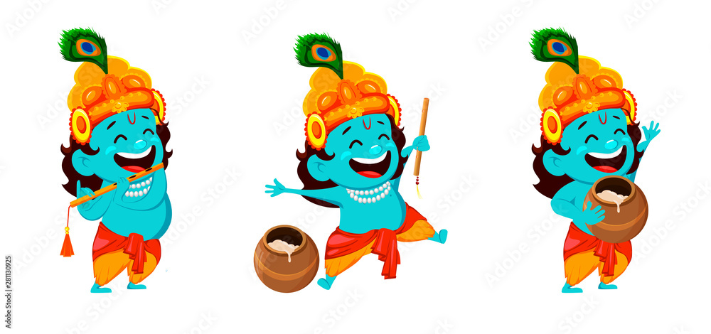 Fototapeta premium Funny cartoon character Lord Krishna