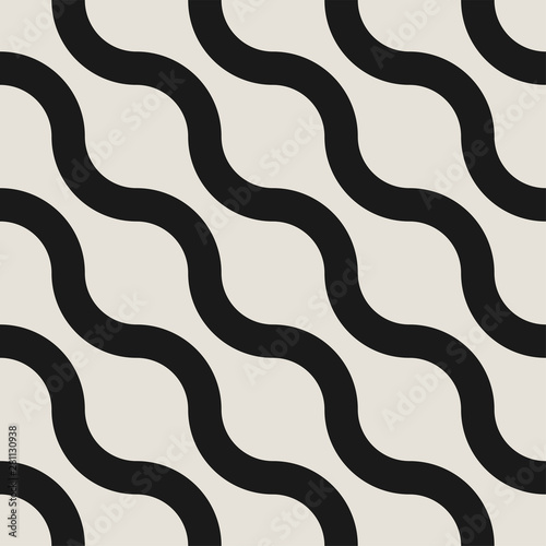 Wavy seamless striped diagonal pattern. Vector simple endless background. Creative geometric curve texture