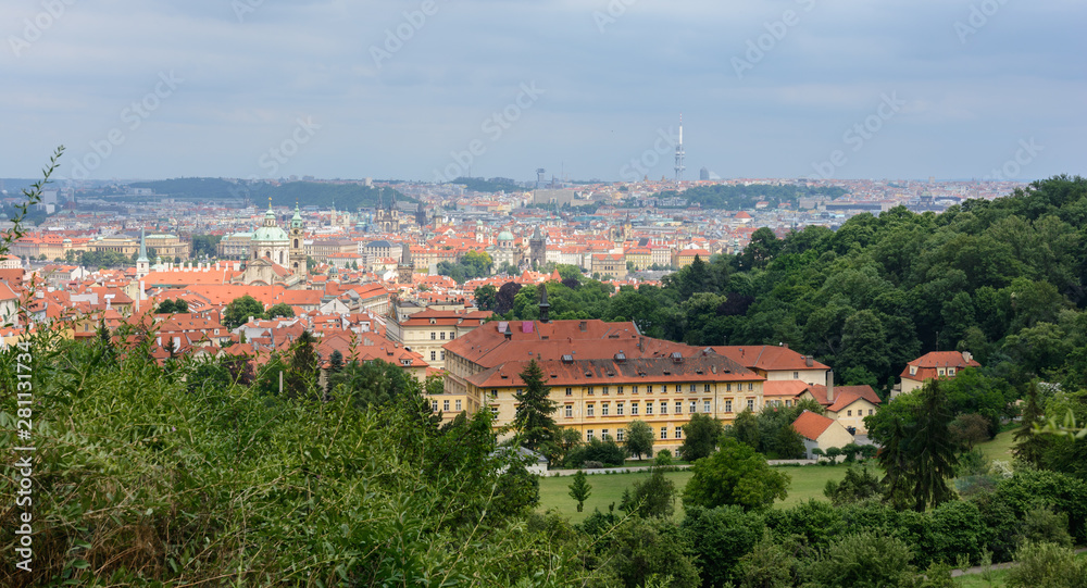 Photo of Prague from Petršinsky Hill. Panorama of the old city. Czech