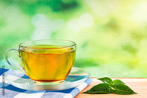 herbal tea bag and green background