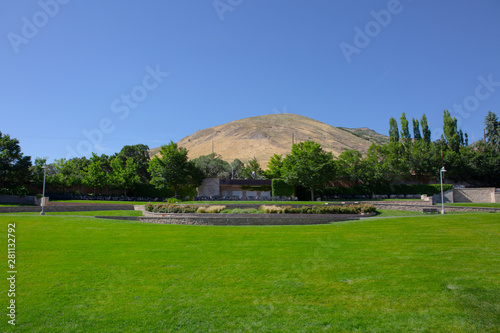 mountain grass dome green grass summer weather historic site snow mountain