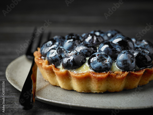 close up of blueberry tart