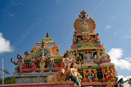 Top of an ancient Hindu temple in Mauritius Island. Mauritius, an Indian Ocean island nation, is known for its beaches lagoons and reefs.