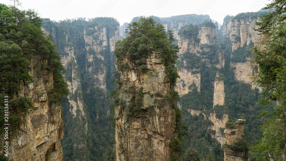 Natural quartz sandstone pillar the Avatar Hallelujah Mountain located in the Zhangjiajie National Forest Park, China 